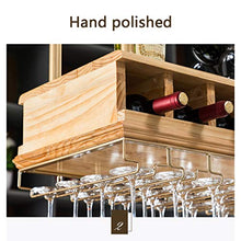 Wine Rack Portabottiglie Appeso portabottiglie da Vino, Laminato in Legno massello Naturale, Recinzione rialzata per Evitare la Caduta, portabicchieri in Ferro battuto Resistenti alla Vernice
