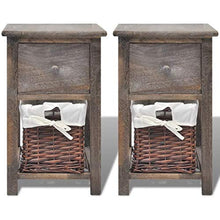 2 Pezzi Comodino da Camera da Letto Moderno,con 1 cassetto e 1 Cesto di Vimini,Mobile Porta Telefono, Armadietto, Cassettiera, Armadio, in Legno di Paulownia,28 x 31 x 45 cm,Marrone