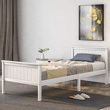 Letto singolo in legno di pino massiccio, con struttura a doghe e testiera, 90 x 190 cm, colore: bianco