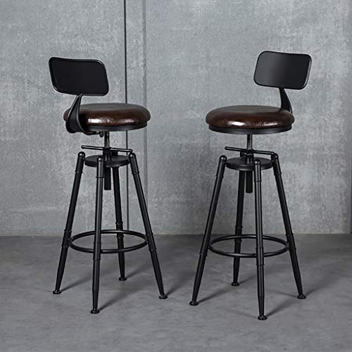 Set di 2 sgabelli da bar Set di 2 sgabelli da bar industriali stile vintage con poggiapiedi Design Sedile girevole per soggiorno o cucina (marrone, altezza 68-85 cm)