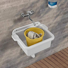 Pilozzo Lavatoio in Resina, 58x45 cm Bianco, con Portasapone, Ideale per Installazione a Muro