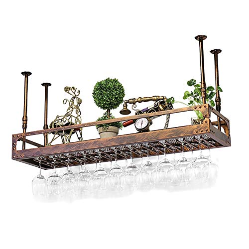 Portabocchia per vino in ferro battuto, bar appeso a barre, bar da bancone vino sottosopra, porta in vetro per vino, appendiabiti in ferro battuto (Color : A, Size : 60x35cm)