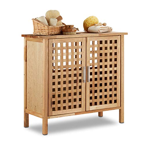 Relaxdays Mobile Sottolavabo in Legno di Noce Resistente, Armadietto da Bagno, HxLxP: 61 x 66 x 29 cm ca, Naturale, 1 Pz
