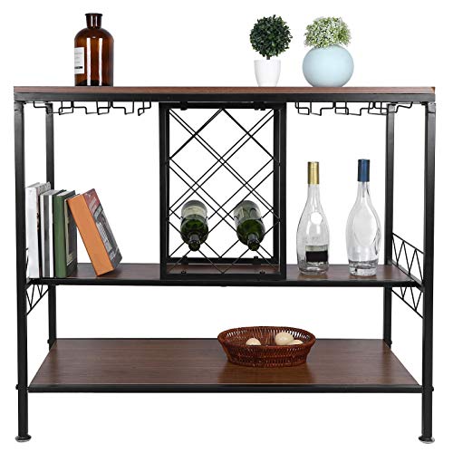 Portabottiglie Vino in MDF + Ferro, Scaffale Porta Bottiglie a 3 Ripiani, con un Gli Scaffali Aperti, per Vino, Acqua, Spumante, Champagne, 39,7x105x88,5 cm