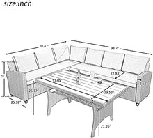 Ristorante 5 Pezzi Patio Set 4 A 8, PE Mezzo Alimentazione Per Esterni Vimini Set Di Conversazione Con Conversazione Con Tavolo Pranzo Rattan Con Tavolo Pranzo Ottomano, Con Cuscini E 3 Cuscini Bonus