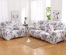 Copridivano Elasticizzato Fodera per Divano con Corda Fissa per 1/2/3/4 Posti Fodere , Stampa di Fiore viola Sofa Mobili Protettore Copertura + 2 federe per Cuscini (4 Posti225-290cm)