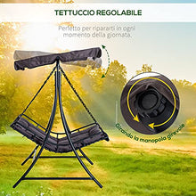 Outsunny Dondolo 2 Posti da Esterno, Giardino, Balcone o Terrazzo con Tettuccio in Poliestere Nero, 160x117x173cm