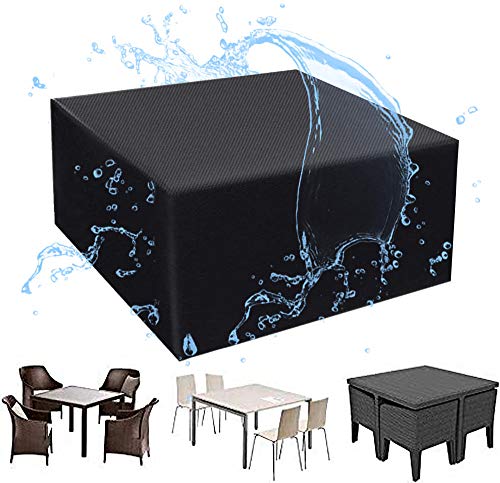 QIANC Copertura Tavolo Esterno,Copertura Impermeabile per Mobili da Giardino,Coperture per Set Arredo Giardino,210D Oxford,per Tavolo e Sedie da Esterni-71X47X29in(180X120X74cm)_Black