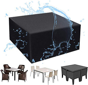 QIANC Copertura Tavolo Esterno,Copertura Impermeabile per Mobili da Giardino,Coperture per Set Arredo Giardino,210D Oxford,per Tavolo e Sedie da Esterni-71X47X29in(180X120X74cm)_Black