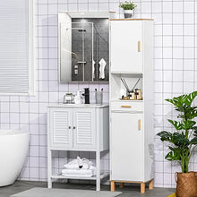 kleankin Mobile Salvaspazio Bagno in Legno Bianco, Mobile a Colonna con Armadietti e Cassetto 39x30x180cm