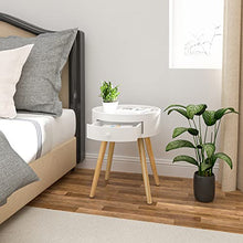 WOLTU Comodino Rotondo con Cassetto per Camera da Letto Organizzatore da Letto Tavolino da Salotto in Legno Bianco 38 cm TS111ws