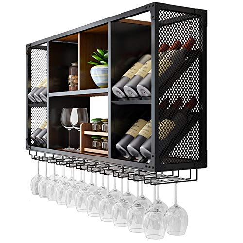 LJFJJ Porta calici Supporto per Calici di Vetro Portabottiglie da Parete per Vino della Decorazione della Parete per Cucina, Sala da Pranzo, Bar o Cantina Telaio in Ferro Nero ( Color : Black , Size : 100x60x25cm )