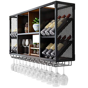 LJFJJ Porta calici Supporto per Calici di Vetro Portabottiglie da Parete per Vino della Decorazione della Parete per Cucina, Sala da Pranzo, Bar o Cantina Telaio in Ferro Nero ( Color : Black , Size : 100x60x25cm )