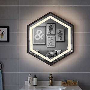 Specchio 70x80 cm Specchio Illuminato a LED, Specchio per Il Trucco Esagonale in Acciaio Inossidabile con Bordo, lavabo/Bagno/Camera da Letto/Ingresso Verticale Orizzontale