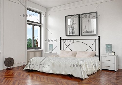 Letto Matrimoniale in Ferro Colore Nero Grafite con GIROLETTO PREDISPOSTO per Rete con Piedini 160 X 190 CM. Non Inclusa - Prodotto Made in Italy - ARR043