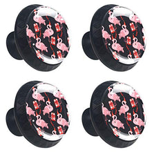 Set di 4 maniglie rotonde per armadio da cucina, credenza, cassettiera, cassettiera, con viti, per cucina, comò, armadietto, bagno, armadio, cappello di Natale rosa rosso con motivo fenicottero