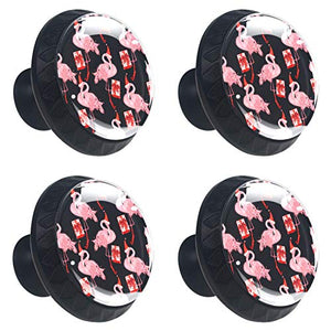 Set di 4 maniglie rotonde per armadio da cucina, credenza, cassettiera, cassettiera, con viti, per cucina, comò, armadietto, bagno, armadio, cappello di Natale rosa rosso con motivo fenicottero