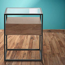 DGHJK Mobili per la casa, tavolino da Salotto retrò Industriale in Vetro temperato Divano Tavolo con Un Comodino Camera da Letto in Legno massello , 16,9 '' x 16,9 '' x 21,6 ''