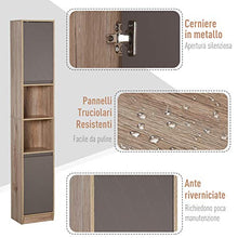 homcom Scaffale Salvaspazio per Bagno in Legno con 2 Armadietti e 6 Ripiani, Grigio e Rovere, Design a Torre 30 x 24 x 170cm