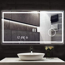 Specchio Specchio Rettangolare Grande, LED Illuminato con Specchio da Bagno Light Touch, Vanity, Anti-Fog + Antideflagrante + Lente d'Ingrandimento + Orologio, 600x