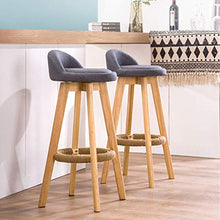 YS Sedia Sgabello Bar Seduta Bar, Struttura in Legno Girevole a 360 ° Rotonda Cucina Alta con Poggiapiedi Tessuto a Mano,Grigio