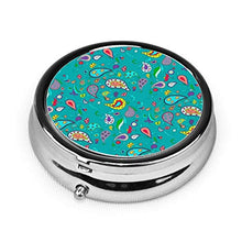 Pretty Paisley On Teal - Contenitore rotondo per pillole a 3 scomparti, in metallo, per medicina e vitamine, per viaggi all'aperto