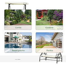 Outsunny Dondolo da Giardino 3 Posti con Tetto Parasole Trasformabile Letto in Poliestere Crema, 196 x 117 x 178cm