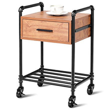 COSTWAY Tavolino Mobile Vintage Lato Divano, Mobiletto Porta Telefono con 2 Ripiani, Tavolino d’Appoggio per Salotto Ingresso Ufficio, in Ferro e Legno