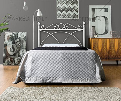 Letto AD Una Piazza E Mezza in Ferro Colore Bianco con GIROLETTO PREDISPOSTO per Rete con Piedini 120 X 190 CM. Non Inclusa - Prodotto Made in Italy - ARR013