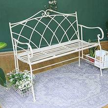 2 posti Panca da giardino da esterno Posti a sedere in terrazza，Retro decorazione del cortile in ferro battuto Panchine del parco,Panca in metallo con schienale e struttura portaoggetti
