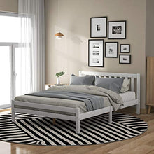 Letto matrimoniale con struttura in legno, 1,5 m di lunghezza, con finitura bianca, con piattaforma in legno massiccio, per adulti, bambini, ragazzi, ragazzi, bianco