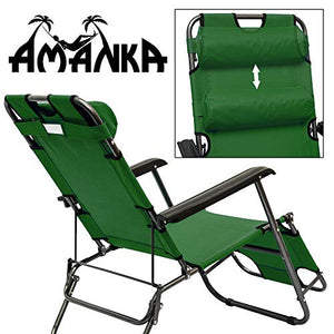 AMANKA Sedia a Sdraio Pieghevole | Prendisole 153 cm + poggiatesta + poggiagambe + Schienale reclinabile | Verde