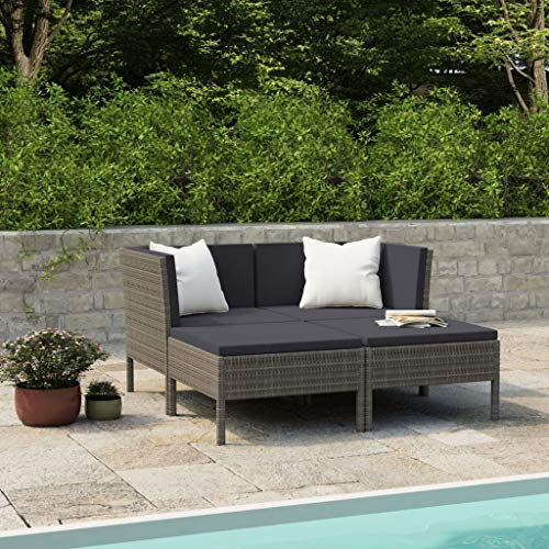 SKM Set Divani da Giardino 4 pz con Cuscini in Polyrattan Grigio (29kg)