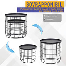 Outsunny Set 2 Pezzi Tavolini da caffè, Tavolino Contenitore per Soggiorno in Metallo Nero, Φ50x50cm & Φ41.5x35.5cm
