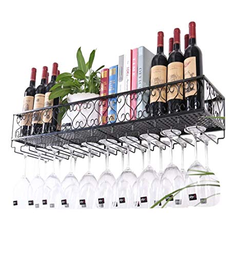 ZRX-porta bottiglie da vino Portabottiglie da Parete in Metallo, portapiatti e portabottiglie in Vetro di Vino Europeo (Colore : Nero, Dimensioni : 60 * 25cm)