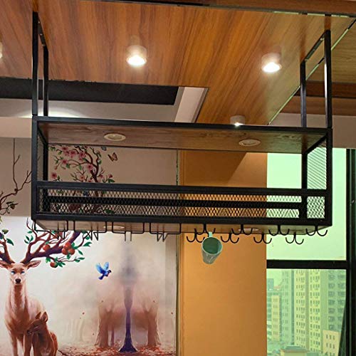 KELITINAus 2-Tier Industriale Soffitto Wine Rack con il Supporto Della Lampada Cup e Bar Butler Wine Dispenser Contiene Qualsiasi Tipo Di Calici Vetro Bicchieri Di Vino e Flauti Rack,80Cm (31.5In)