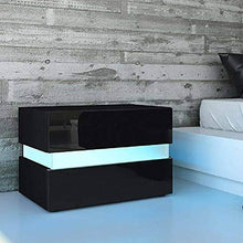 EBTOOLS Comodino Nero Lucido con LED Striscia, Comodino con 2 Spaziosi Cassetti Comodino Legno Comodino Letto Moderno con LED Blu e Telecomando, Tavolino da Caffè con LED, 60 x 39 x 45cm (Nero)