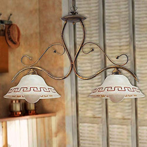 ONLI Lampadario 2 luci Giorgio in Metallo Marrone spennellato Oro e vetri sfumati, Bronzo