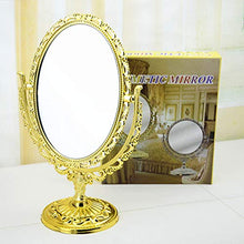 VOSAREA Specchio Cosmetico da Tavolo Bifacciale Cosmetico Specchio Cosmetico Specchio Ovale Girevole retrò Europeo Antico per Camera da Letto Bagno (Dorato)