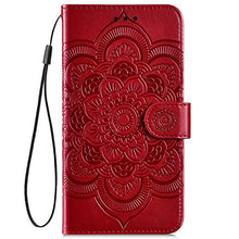 URFEDA Pelle Libretto Custodia Compatibile con Galaxy M31 Cover Libretto Portafoglio 3D Girasole Fiore Di Mandala Case Antiurto Cover Silicone Morbido Custodia Magnetico Taccuino Flip Custodia Rosso