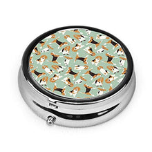 Scatola rotonda per medicina portatile, mini pillole in metallo, dispenser per pillole, borsa da tasca, regalo da viaggio, beagle scatter, menta