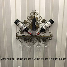 MYHZH Parete Wine Rack attaccatura del Supporto di Bottiglia del Vino Metallo Ferro Vino Calici Holder Mensole Calici Bagagli - Contiene 2 Bottiglie e 4 Bicchieri, Home Bar Mobili,Nero
