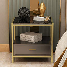 Lucky Star Comodino in Marmo Faux con cassetto, agriturismo Industriale Telaio in Metallo Square Square Sightstand Soggiorno con scaffale per stoccaggio Tabella Finale 50x40x50cm