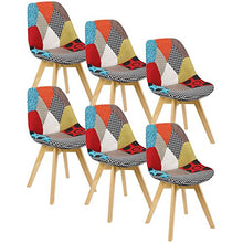 WOLTU BH29mf-6 Sedie per Sala da Pranzo Soggiorno con Schienale Tessuto di Lino Legno Patchwork 6 Pezzi