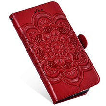 URFEDA Pelle Libretto Custodia Compatibile con Galaxy M31 Cover Libretto Portafoglio 3D Girasole Fiore Di Mandala Case Antiurto Cover Silicone Morbido Custodia Magnetico Taccuino Flip Custodia Rosso