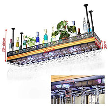 Portaoggetti da Cucina Portabottiglie da Vino Montato a soffitto in Legno massello Portabottiglie da Vino in Metallo con Luce al Neon Espositore per Vino L-100cm