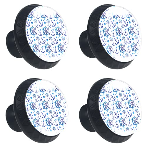 Set di 4 maniglie rotonde per armadio da cucina, credenza, cassettiera, cassettiera, con viti, per cucina, comò, armadietto, bagno, armadio, colore blu acquerello