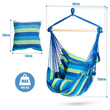 Goplus Sedia Amaca Imbottita in Cotone, Poltrona Sospesa con Bastone in Legno Massello, Poltrona Amaca da Giardino con capacità 120 kg, Perfetta per Salotto, Terrazzino, Soggiorno e Balcone (Blu)