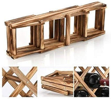 SWAMEY Foldable Wooden Wine Rack Organizer Display Shelf, 45 X 31 X 12Cm, Capacity 10 Bottle (Carbonized Color,No Oil Paint)