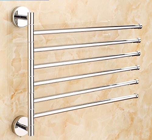 MBYW Portasciugamani Moderno Alto carico Portasciugamani Elegante da Bagno Mensola portaoggetti Supporto a Muro per Bagno, Stile Minimalista Europeo, 6 portasciugamani rotanti, Argento